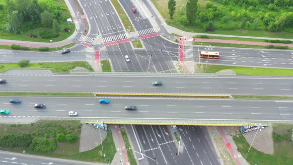 Aerial view of super highway during rush hour