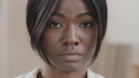 Portrait Woman Closeup Frustrated Female Face Young African American Sad Girl Model with Brown Eyes