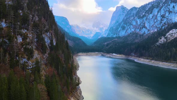 Beautiful Drone View on the Lake Gosausee with Mountains in Austria