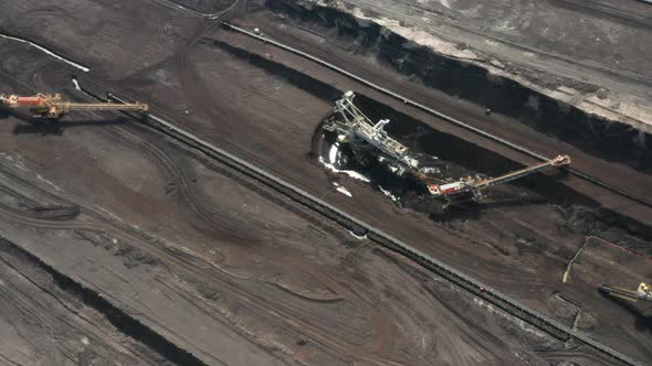 Rotation Around of a Mining Quarry of Coal or Natural Raw Material. Bucket Wheel Excavator