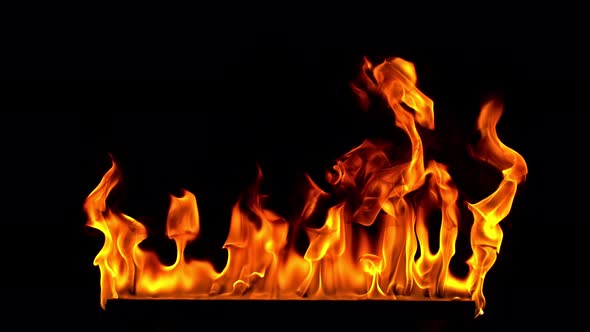 Fire Flames in 1000Fps Super Slow Motion Isolated on Black Background