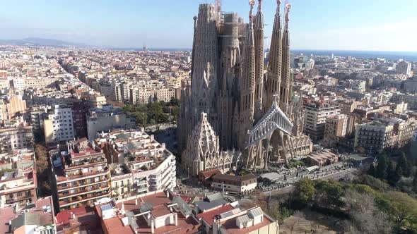 Barcelona City View and Sagrada Familia Cathedral Spain 4k