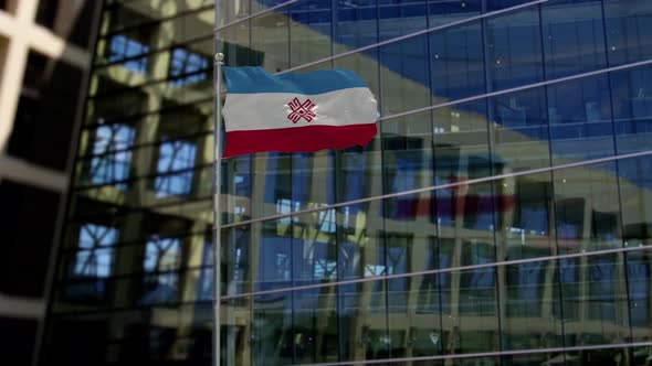 Mari El Flag Waving On A Skyscraper Building