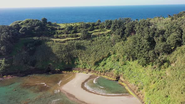 Aerial view of Sao Miguel Island on Azores, Portugal.