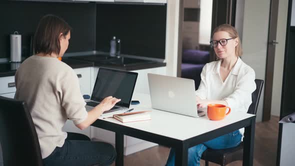 Two Young Women Freelancers Remote Employee Working From Home