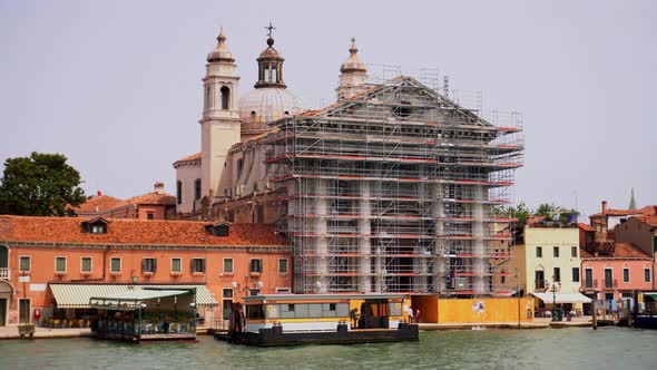 Santa Maria del Rosario, Gesuati Facade With Scaffoldings During Renovation In Venice 2021, Italy. -