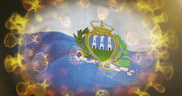 San Marino Flag With Coronavirus Microbe Centered