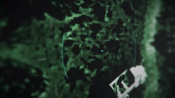 Close-up of a monitor broadcasting the military combat using the radar system alt