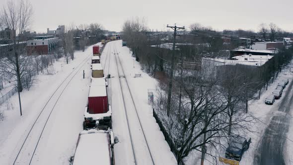 4K winter City Train Pan down Drone sequence_002