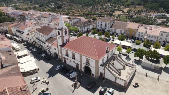 Aerial view over Castelo de vide City hall Building at Dom Pedro V Square, Alentejo