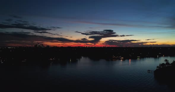 4K Aerial Video of Sunset over Bay in St Petersburg, Florida