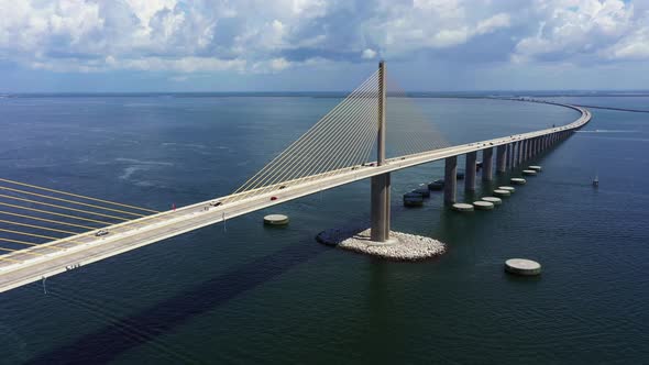 Aerial Reveal Of The Sunshine Skyway Bridge St Petersburg Fl Usa