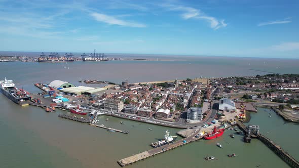 Harwich town Essex UK drone aerial view Summer 4K footage