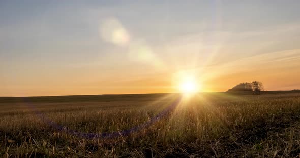 Meadow Timelapse at the Autumn Sunset Time