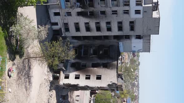 Vertical Video of a Destroyed Building in Borodyanka Ukraine