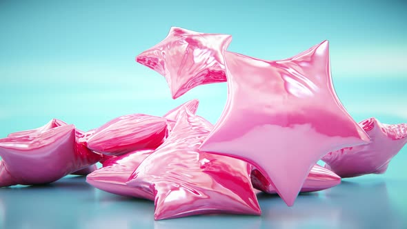 Pink stars shaped balloons, falls down, jumps and jigger