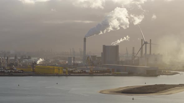 Aerial view of Europe's largest port and industrial hub, Rotterdam Port