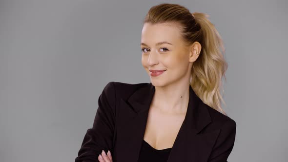 Stylish Businesswoman in Formal Wear in Studio