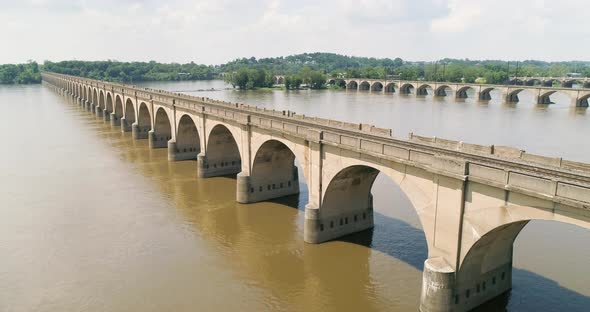 Harrisburg Pennsylvania Aerial View Susquehanna River Stone Arch Train Bridge