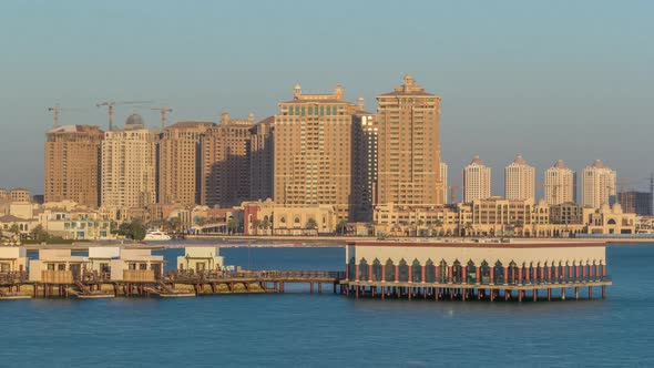 View From Katara Beach Timelapse in Doha Qatar Towards the Pearl