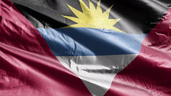 Antigua and Barbada textile flag waving on the wind. 10 seconds loop.