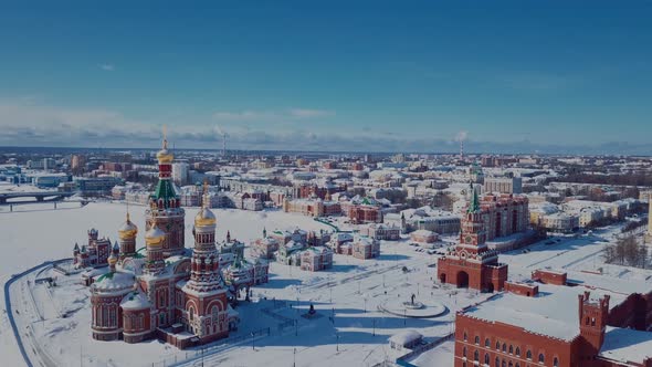 Aerial View Of The Kremlin And The Cathedral In Winter Yoshkar Ola