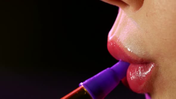 Beautiful Woman Lips Smoking a Hookah. Close Up. Side View