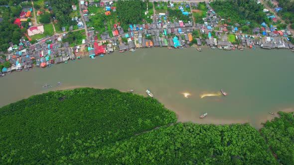 Aerial view over the harbor and fishing villages