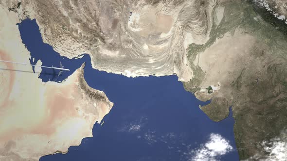 Route of a Commercial Plane Flying To Karachi Pakistan