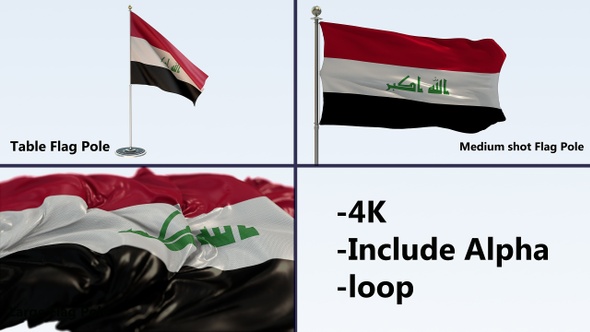 Iraq Flag Pole Pack 4k-Loop