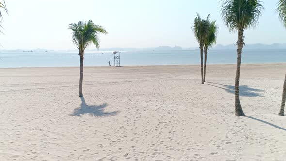 Drone view of tropical beach of Ha long. Shot with RED helium camera in 8K