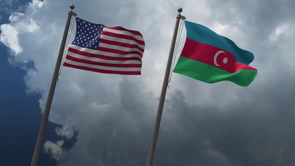 Waving Flags Of The United States And The Azerbaijan 2K