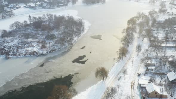 Winter River Svisloch and a Settlement in the Center of Minsk