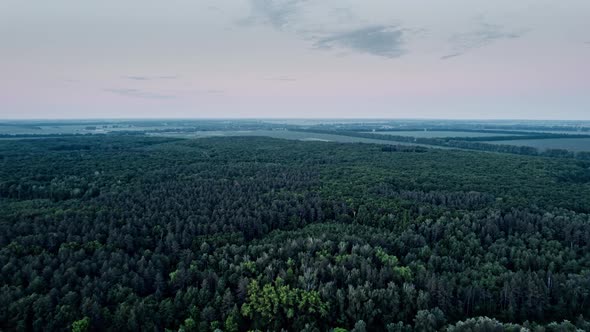 Sunset Aerial View of Rural Life Scene