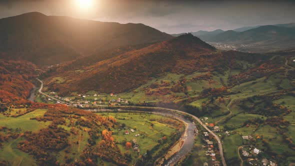 Flight Over Dramatic Autumn Mountain Landscape