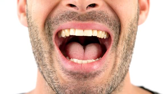 Man screaming on white background