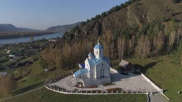 Panoramic Aerial View on Temple in Mountains