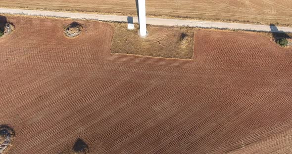 aerial view of a eolic wind mill park in countryside