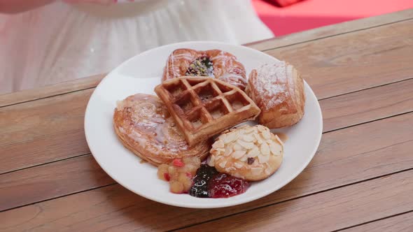 Woman on Dieting Female Refuse to Eat Push Out Plate with Bakery By Hands