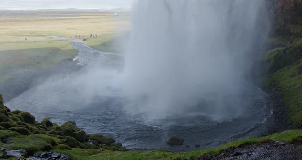 Wide Angle of the base of Seljalandsfoss Waterfall in Iceland