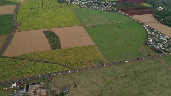 Aerial Photography of the Beautiful Green Countryside of Mauritius with Fields and Mountain Views