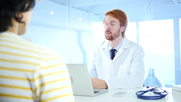 Upset Doctor Checking X-ray for Diagnosis, Sick Patient Sitting in Front