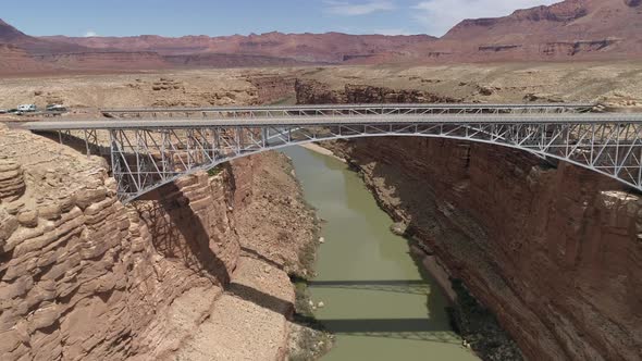 Aerial of Navajo Bridge and the river