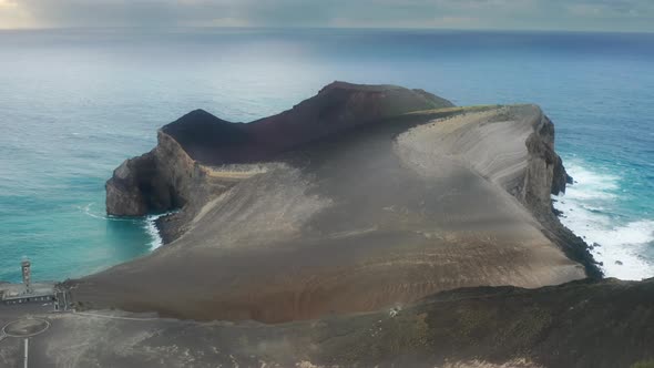 Capelinhos Volcano on Faial Island at Cloudy Day Azores Portugal Europe