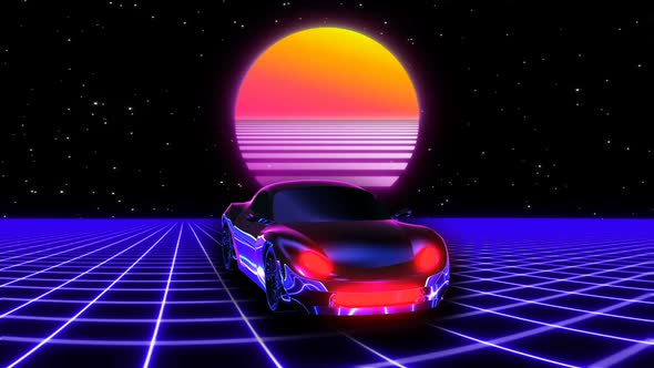 Retrofuturistic car with sun