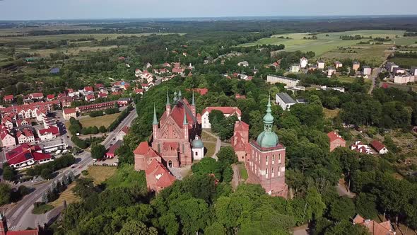 Aerial: The Castle of Frombork in Poland, summer time