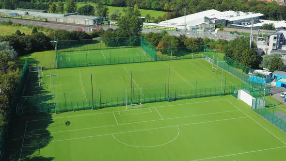 Aerial view over a tennis court