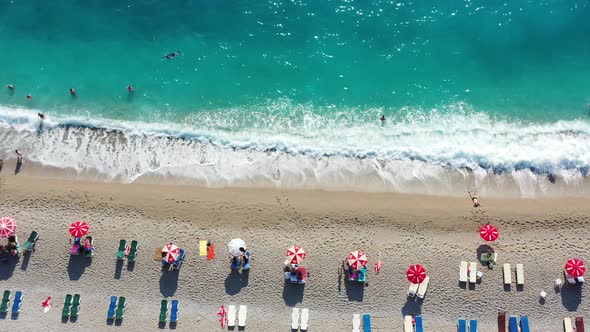 Sandy Beach Top View. Aerial View From Flying Drone