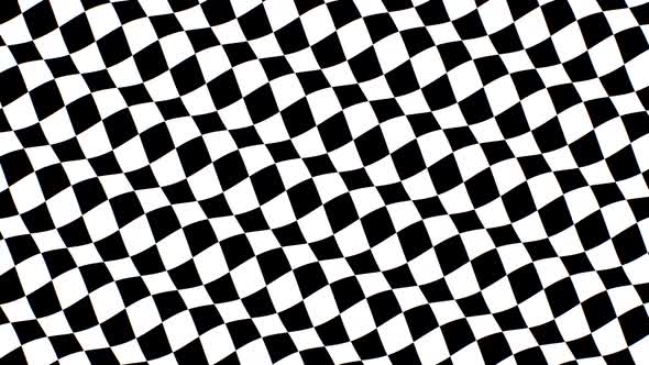 Hypnotic Black and White Checkerboard Tiles Wave Optical Illusion - 4K