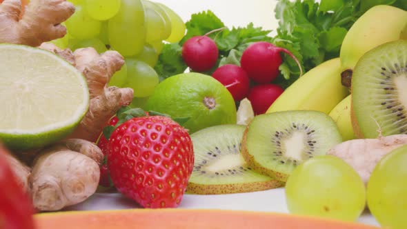 Fresh fruits and vegetables on table